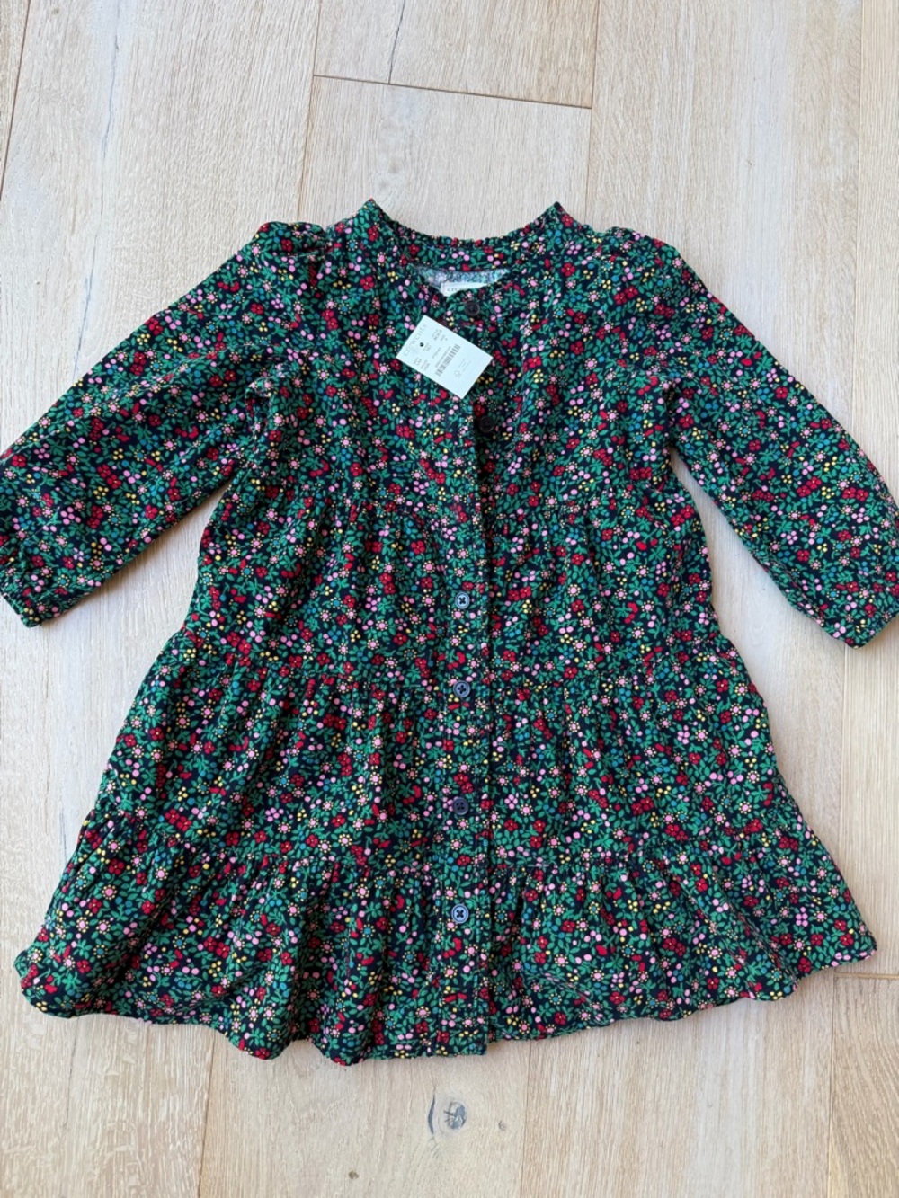Crewcuts Girls Floral Tiered Button-Front Dress in Green